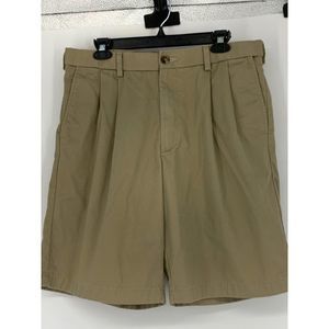 Mens Roundtree Shorts Size 34 Pleats Chino Khaki Tan Elastic Waist 0993